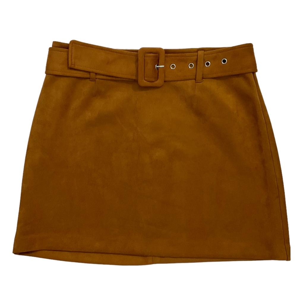 Forever 21 Women's Large Faux Suede Rust Orange Brown Mini Skirt 60's Retro #7••